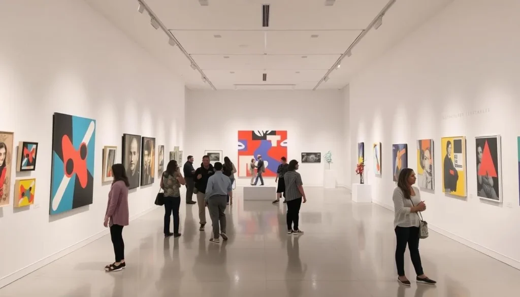 The interior gallery space of the Anderson Museum of Contemporary Art showing colorful modern artwork The interior gallery space of the Anderson Museum of Contemporary Art showing colorful modern artwork