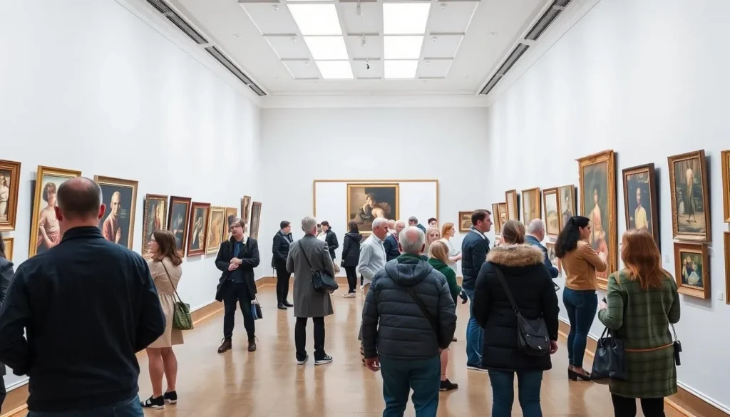 The interior of the Primorsky State Art Gallery with visitors viewing exhibitions The interior of the Primorsky State Art Gallery with visitors viewing exhibitions