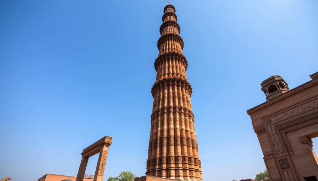The intricate carvings and architecture of Qutub Minar, the world's tallest brick minaret