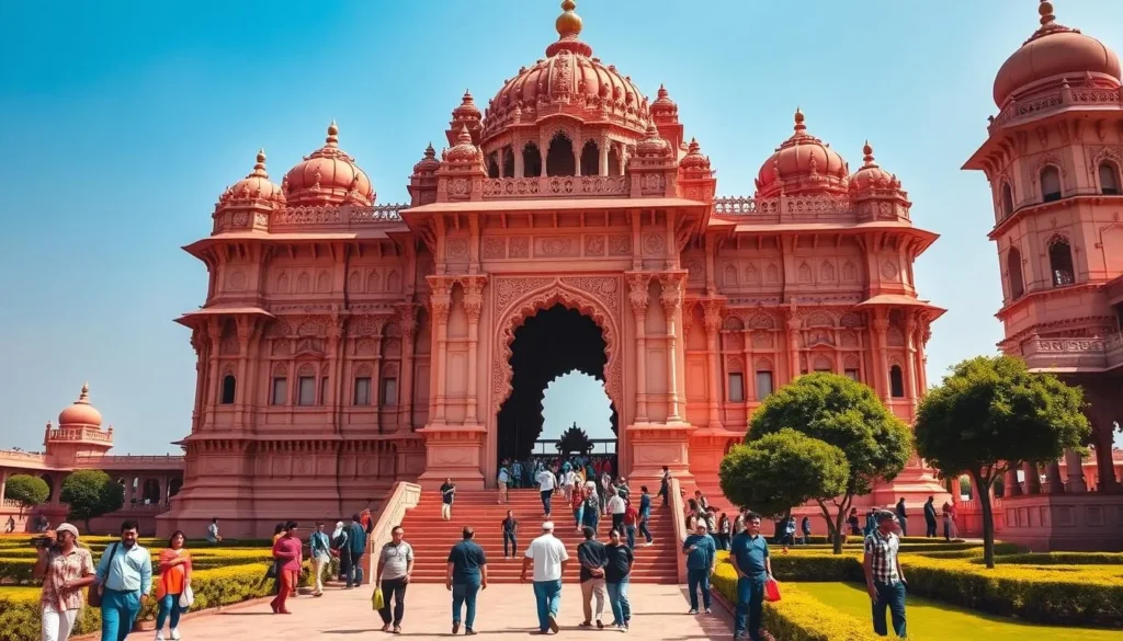 The magnificent Akshardham Temple in Gandhinagar with its intricate carvings and architecture The magnificent Akshardham Temple in Gandhinagar with its intricate carvings and architecture