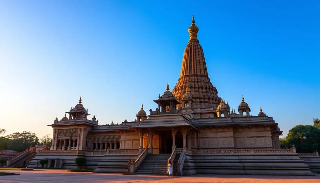 The magnificent Mahabodhi Temple in Bodh Gaya with its tall spire The magnificent Mahabodhi Temple in Bodh Gaya with its tall spire