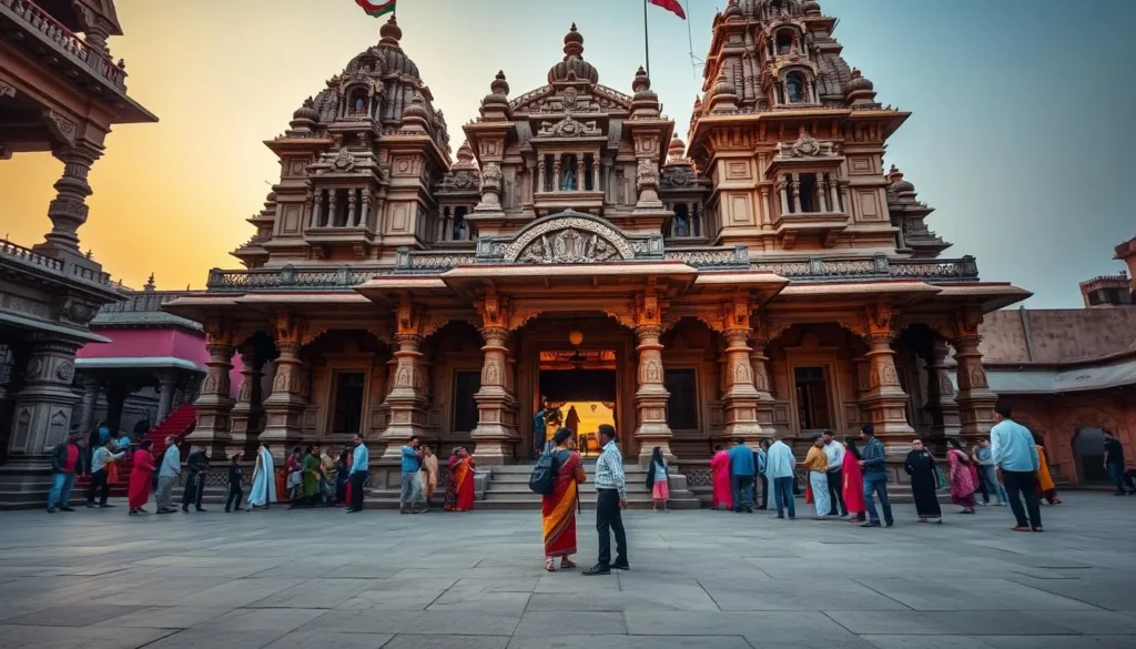The magnificent Mahakaleshwar Temple in Ujjain with devotees gathering for worship