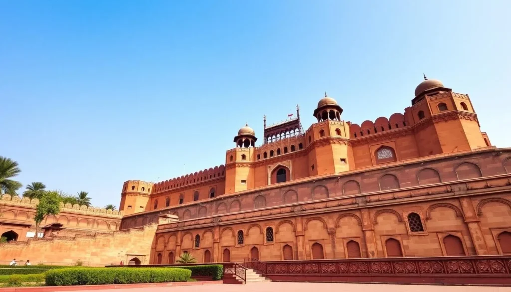 The majestic Red Fort with its distinctive red sandstone walls and Mughal architecture