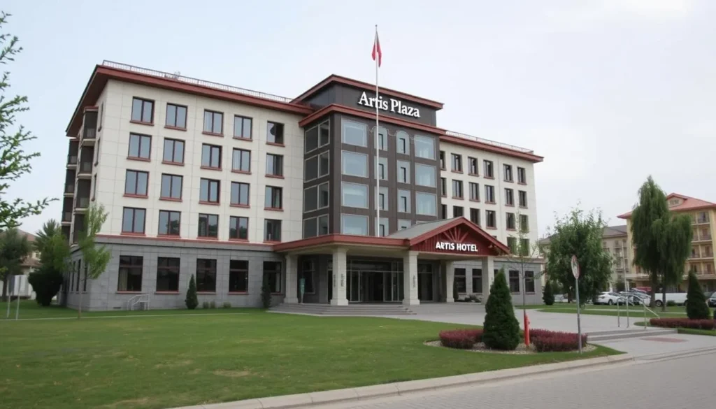 The modern Artis Plaza Hotel in Magas, Ingushetia with traditional architectural elements The modern Artis Plaza Hotel in Magas, Ingushetia with traditional architectural elements
