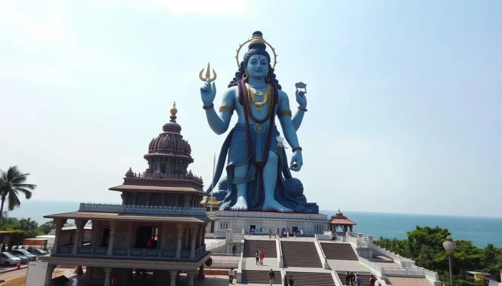 The towering Shiva statue at Murudeshwar with the Arabian Sea in the background