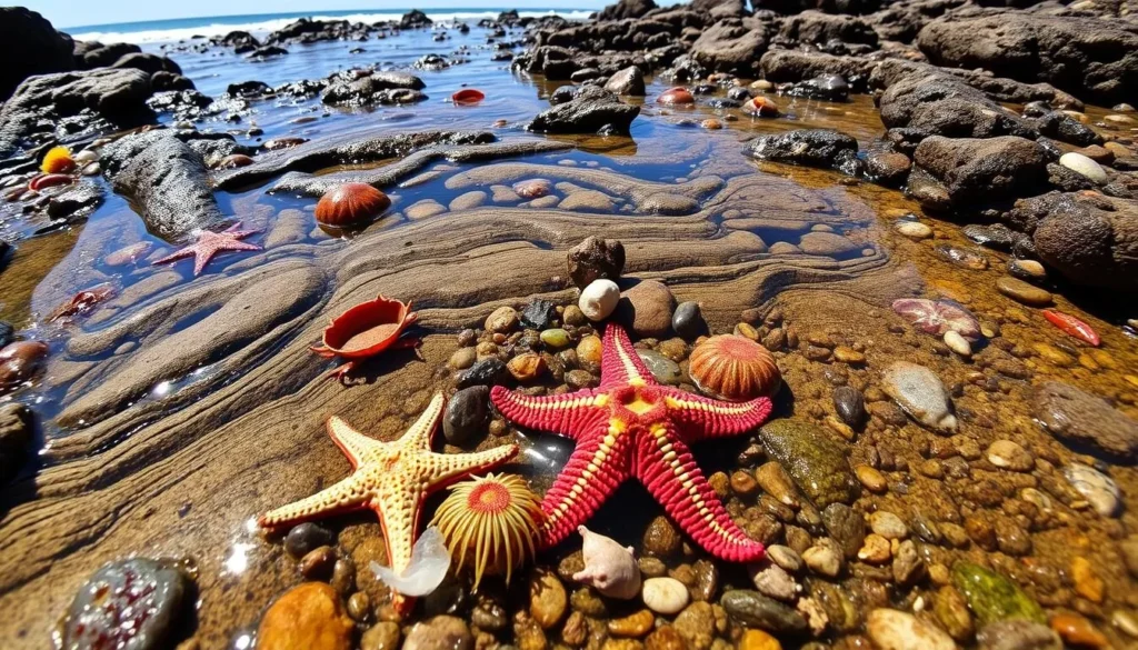 Tide pools at Stinson Beach revealing colorful marine life