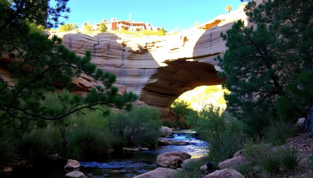 Tonto Natural Bridge State Park showing the massive travertine arch and surrounding landscape Tonto Natural Bridge State Park showing the massive travertine arch and surrounding landscape