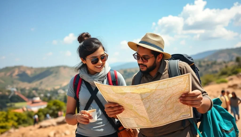 Tourist checking a map while exploring Mizoram's attractions