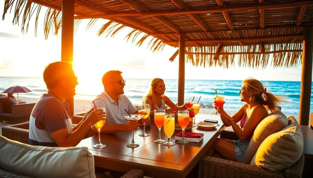 Tourist enjoying sunset cocktails at Punta Mita beach club
