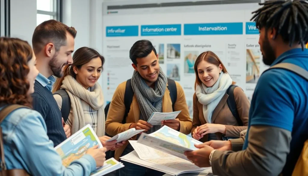 Tourist information center in Weimar with visitors getting maps and advice