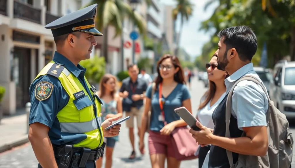 Tourist police officer helping visitors in Sosua