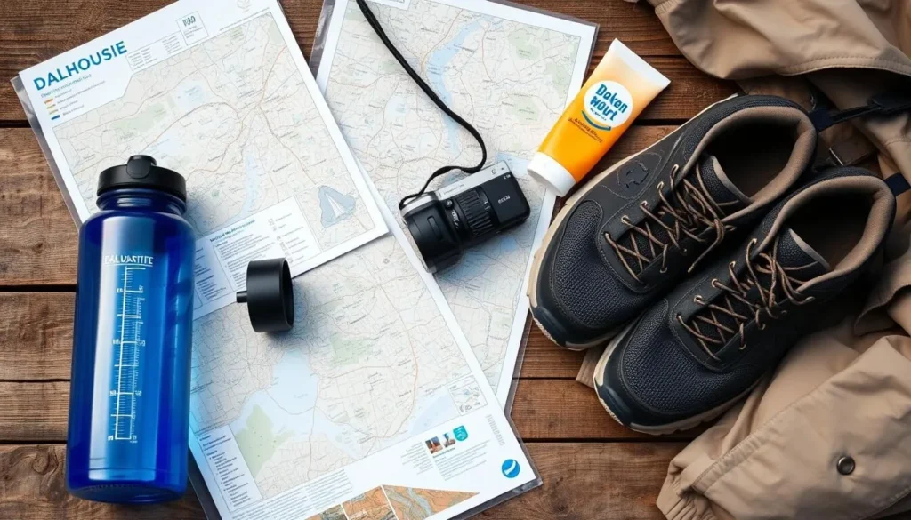 Tourist preparing for a Dalhousie trip with maps and essential items