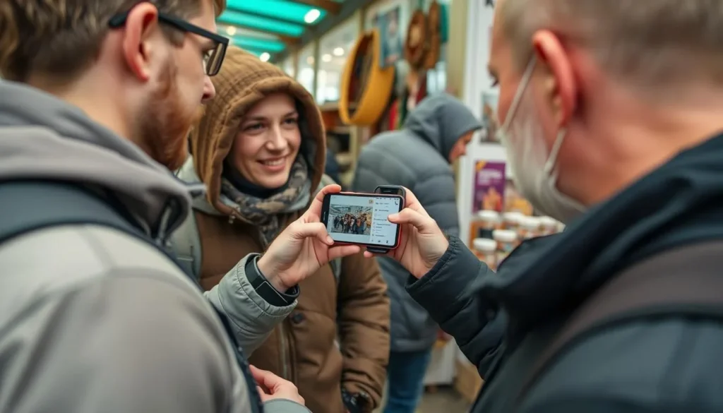 Tourist using a translation app to communicate with locals in Magadan