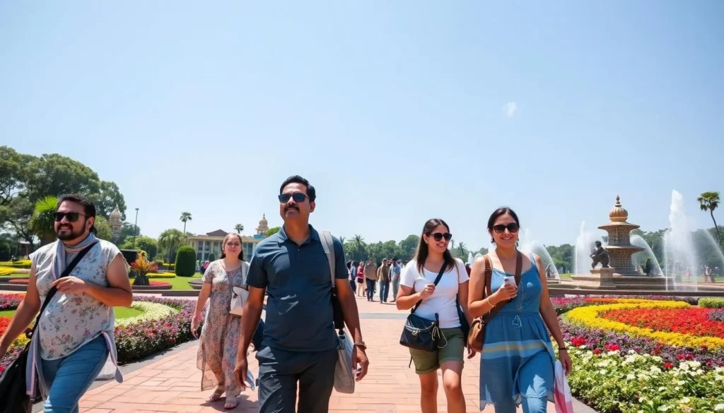 Tourists enjoying pleasant weather at Brindavan Gardens in Mysuru