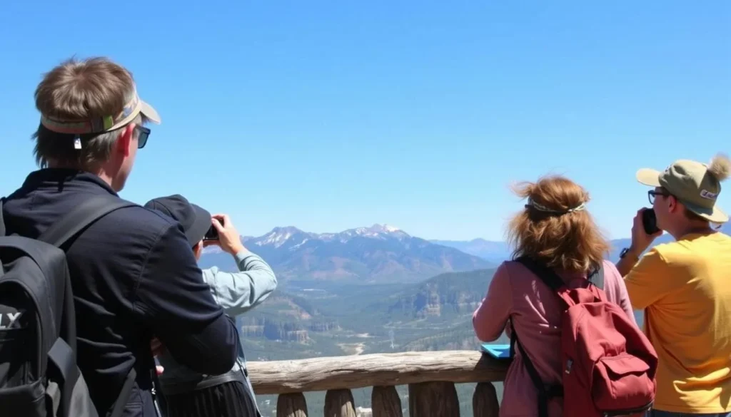 Tourists enjoying the view from a scenic overlook along the Gold Belt Tour Backcountry Roads Colorado Tourists enjoying the view from a scenic overlook along the Gold Belt Tour Backcountry Roads Colorado
