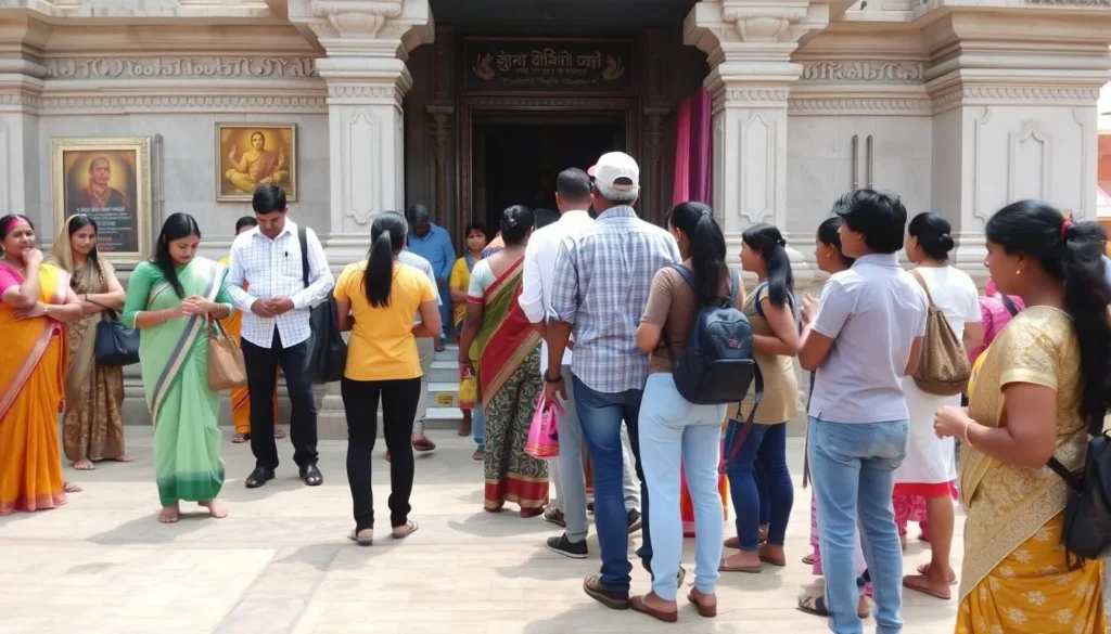 Tourists respectfully visiting a temple in Andhra Pradesh travel guide