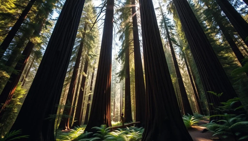 Towering redwood trees in Jedediah Smith Redwoods State Park Towering redwood trees in Jedediah Smith Redwoods State Park