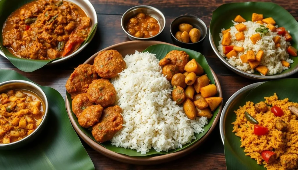 Traditional Andhra cuisine with spicy dishes and rice