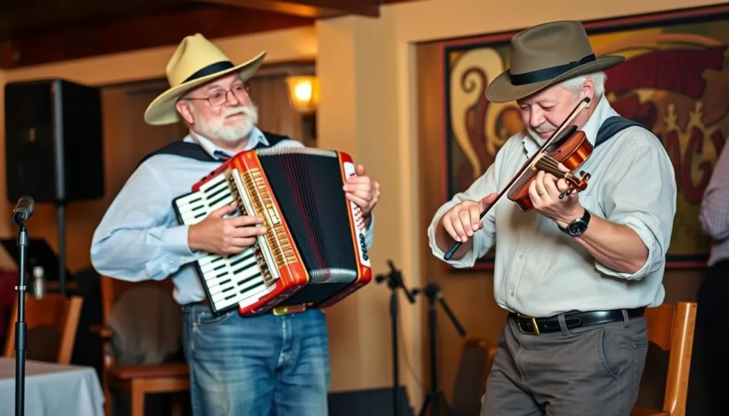Traditional Cajun music performance with accordion and fiddle players Traditional Cajun music performance with accordion and fiddle players