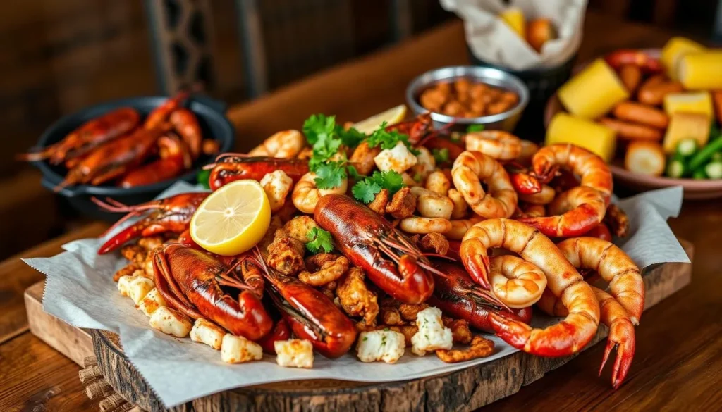 Traditional Cajun seafood platter with crawfish, shrimp and local specialties near Lacassine National Wildlife Refuge Louisiana Traditional Cajun seafood platter with crawfish, shrimp and local specialties near Lacassine National Wildlife Refuge Louisiana