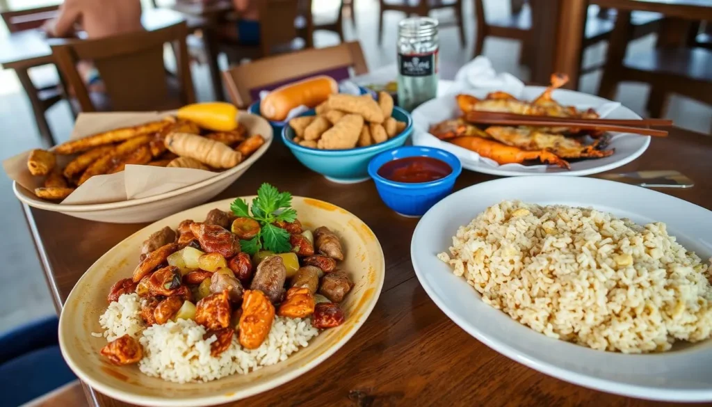 Traditional Dominican cuisine served at a beachfront restaurant in Cabarete