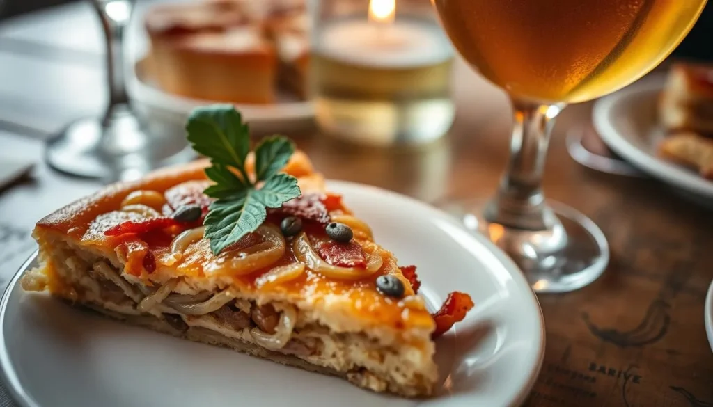 Traditional German meal of Rüdesheimer Zwiebelkuchen (onion cake) paired with a glass of Federweisser new wine