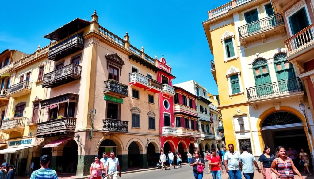 Traditional Goan-Portuguese architecture with colorful buildings in Panjim Traditional Goan-Portuguese architecture with colorful buildings in Panjim