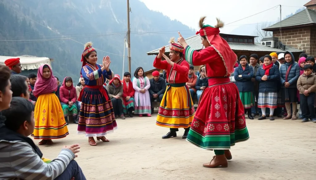 Traditional Himachali cultural performance with colorful costumes