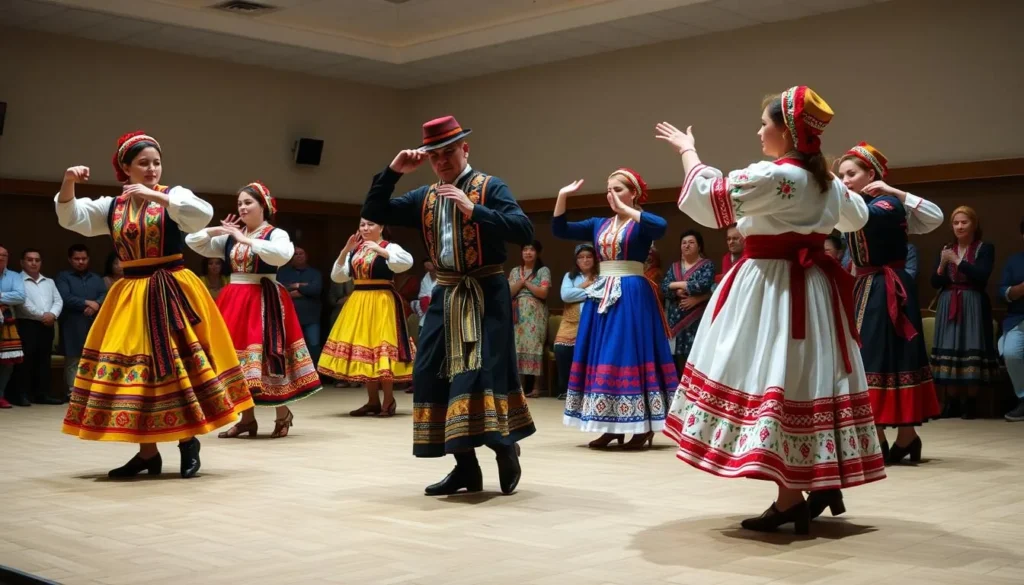 Traditional Ingush dance performance with dancers in colorful traditional costumes Traditional Ingush dance performance with dancers in colorful traditional costumes