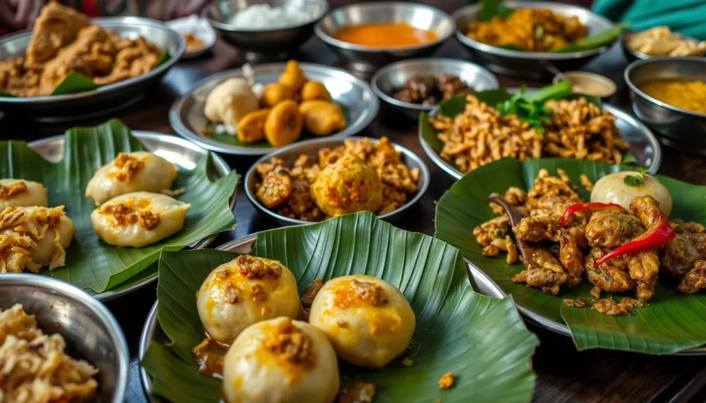 Traditional Jharkhand cuisine with Dhuska and other local dishes representing Ranchi Jharkhand best things to do Traditional Jharkhand cuisine with Dhuska and other local dishes representing Ranchi Jharkhand best things to do