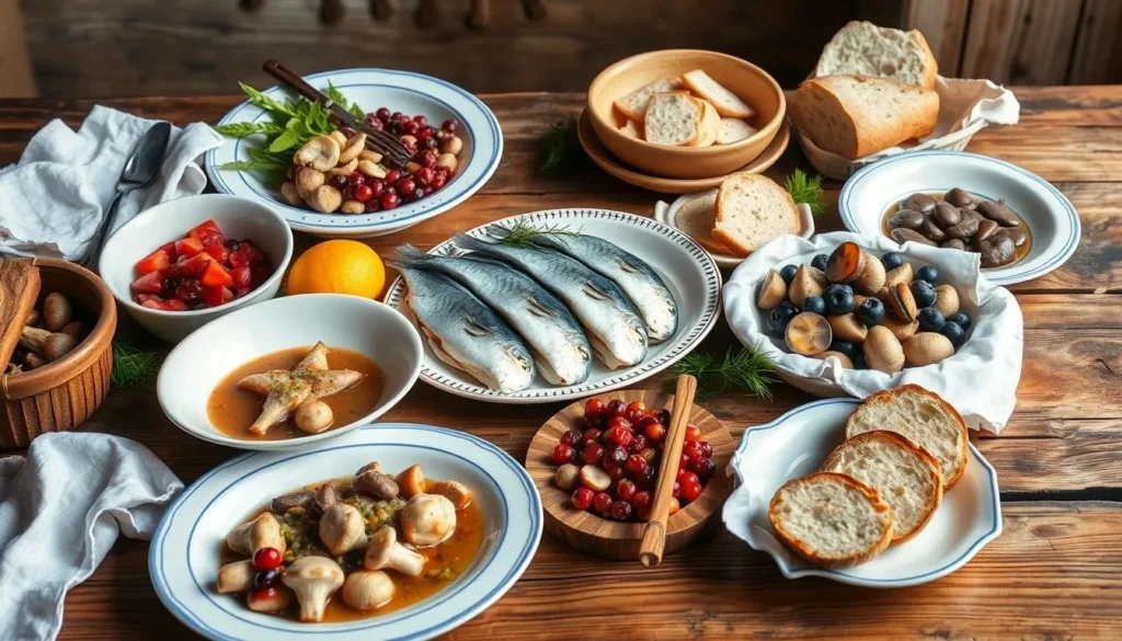 Traditional Komi cuisine featuring fish dishes, berries, and local specialties