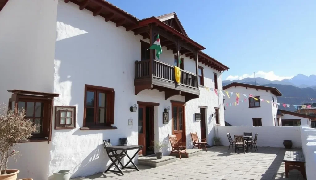 Traditional Ladakhi guesthouse with mountain views showing comfortable accommodations with authentic local architecture Traditional Ladakhi guesthouse with mountain views showing comfortable accommodations with authentic local architecture