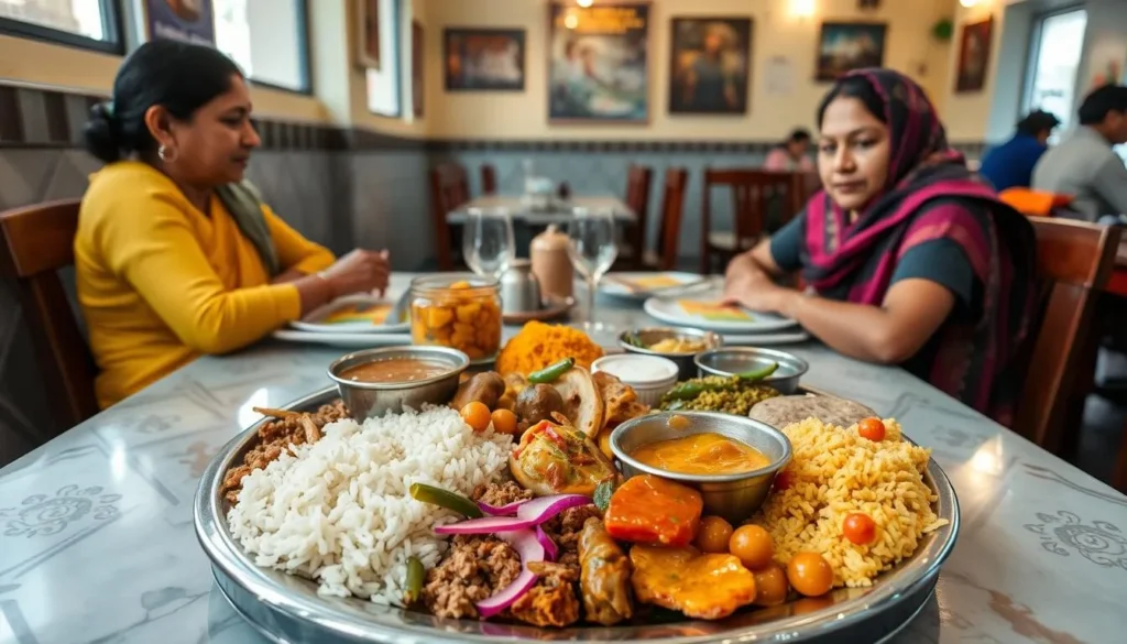 Traditional Madhya Pradesh thali being served at a local restaurant in Pachmarhi with diverse dishes