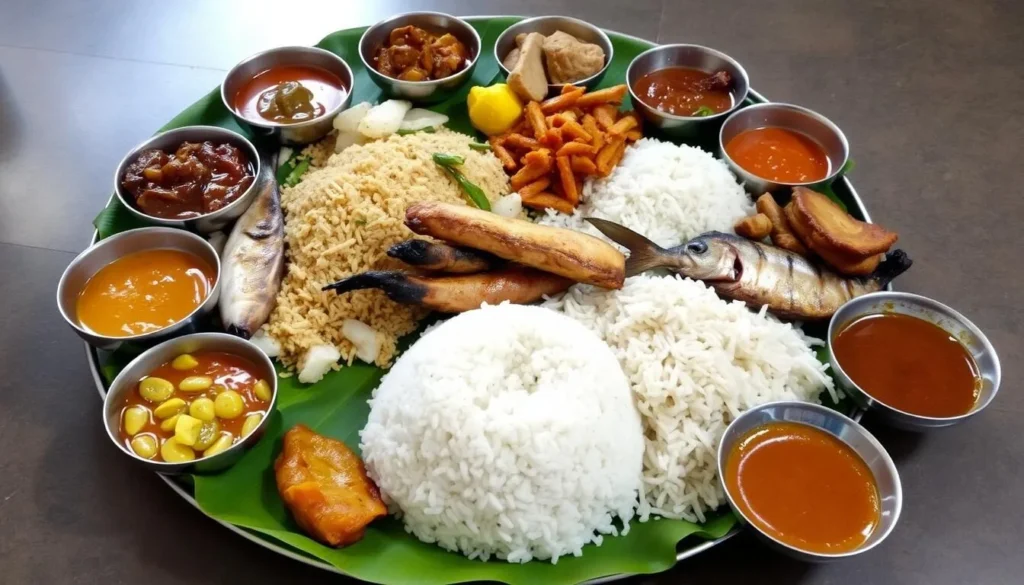Traditional Manipuri thali with various dishes Traditional Manipuri thali with various dishes