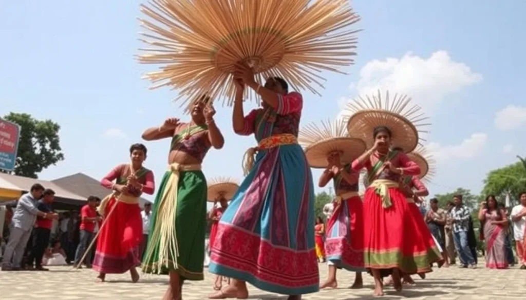 Traditional Mizo bamboo dance (Cheraw) performance with colorful costumes
