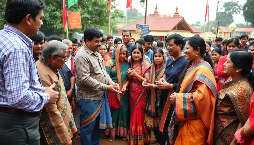 Traditional Naga welcome ceremony with locals greeting visitors