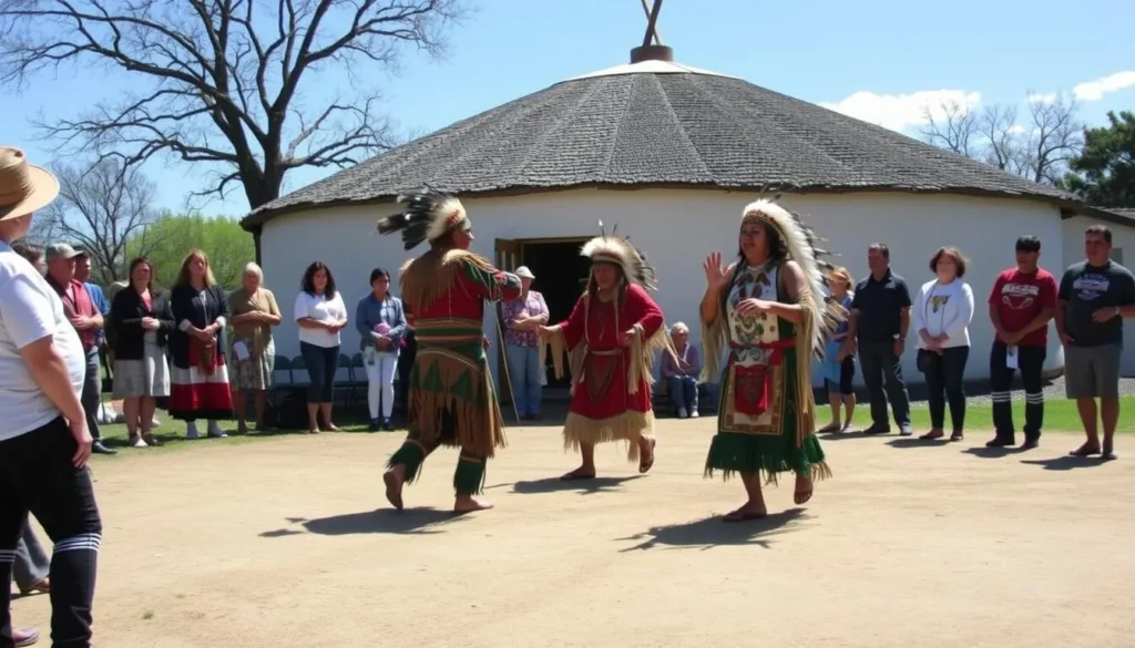 Traditional Native American dance performance during the annual Gathering Day at Wassama Round House State Historic Park