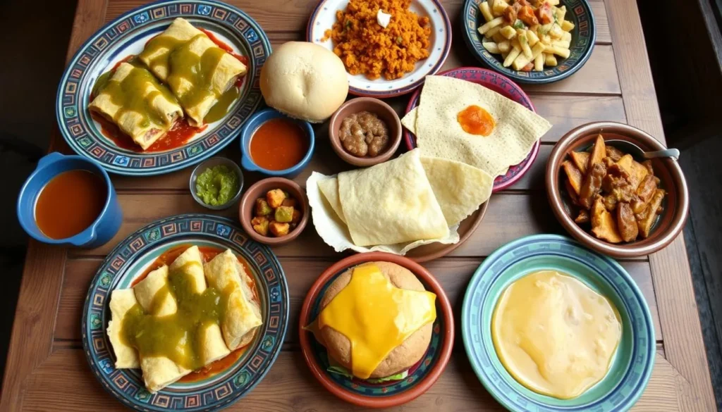 Traditional New Mexican cuisine featuring green chile dishes Traditional New Mexican cuisine featuring green chile dishes
