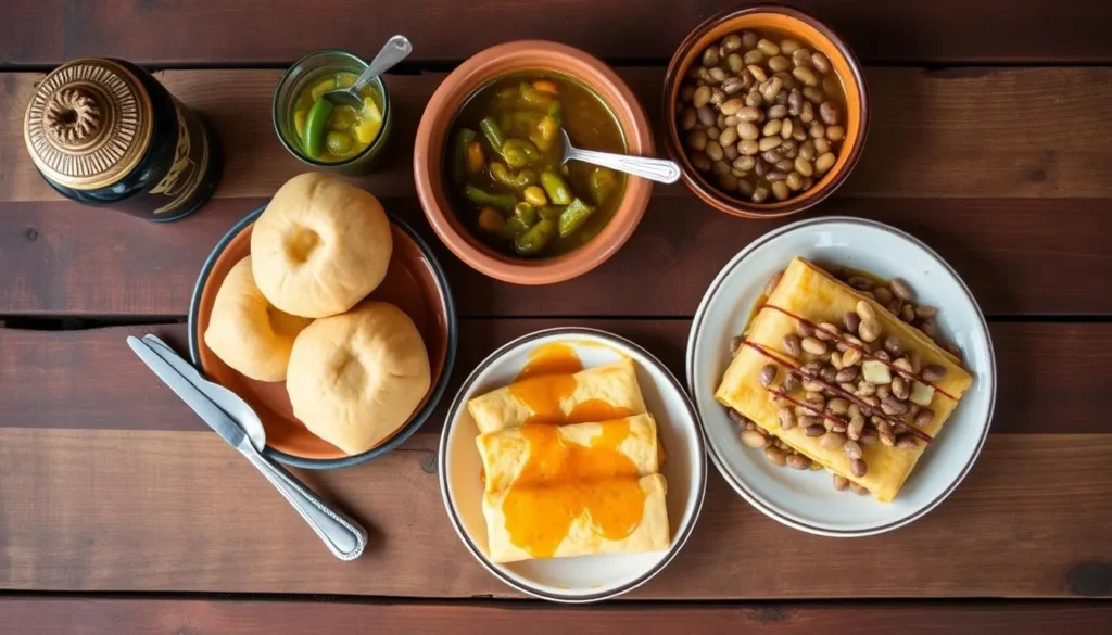 Traditional New Mexican cuisine featuring green chile stew, sopapillas, and local specialties