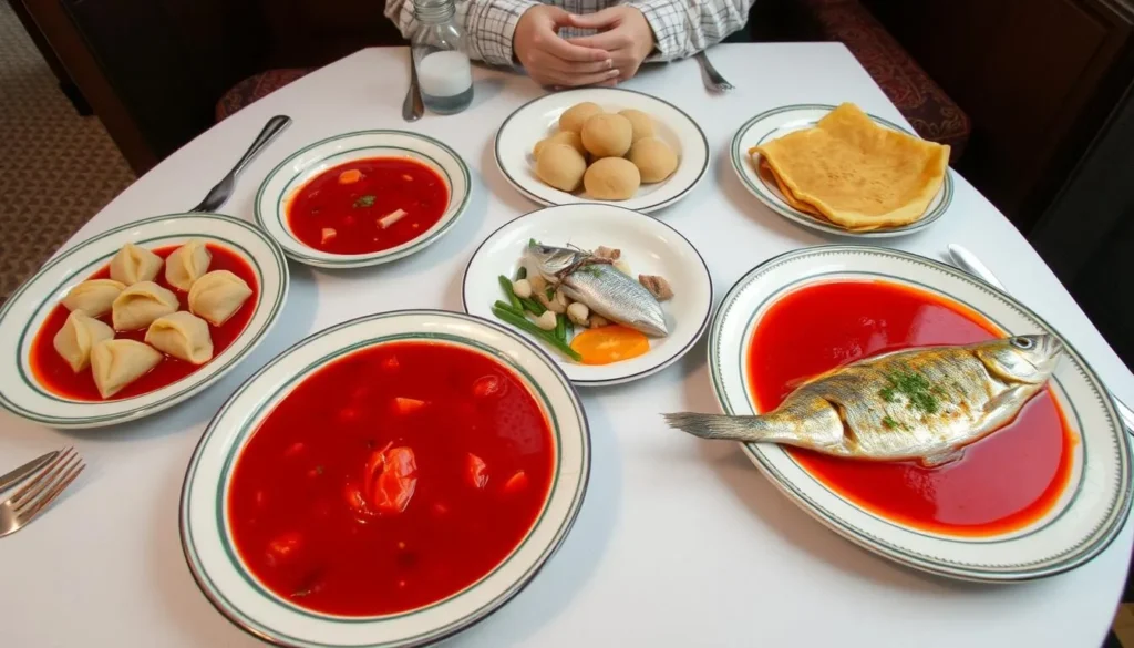 Traditional Russian cuisine served in a Saratov restaurant Traditional Russian cuisine served in a Saratov restaurant