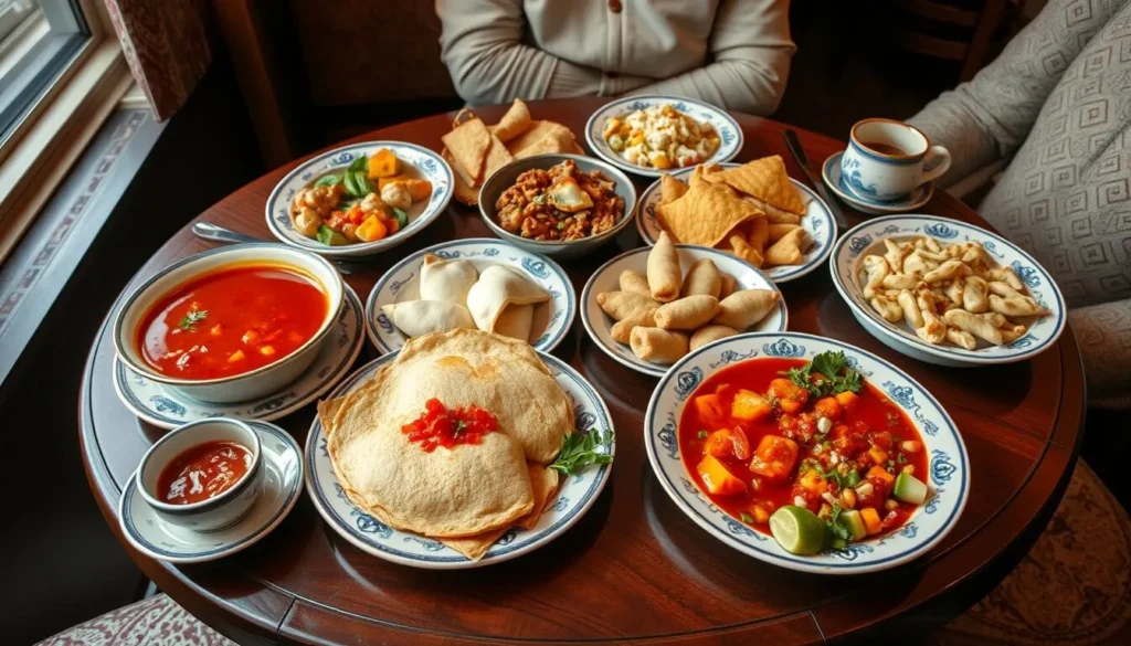 Traditional Russian cuisine served in a restaurant in Ryazan with colorful dishes and authentic presentation Traditional Russian cuisine served in a restaurant in Ryazan with colorful dishes and authentic presentation