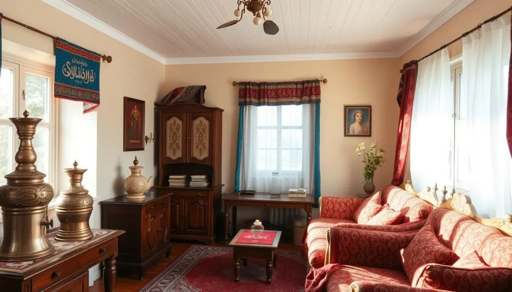 Traditional Russian home interior in Saratov region with local decorative elements Traditional Russian home interior in Saratov region with local decorative elements