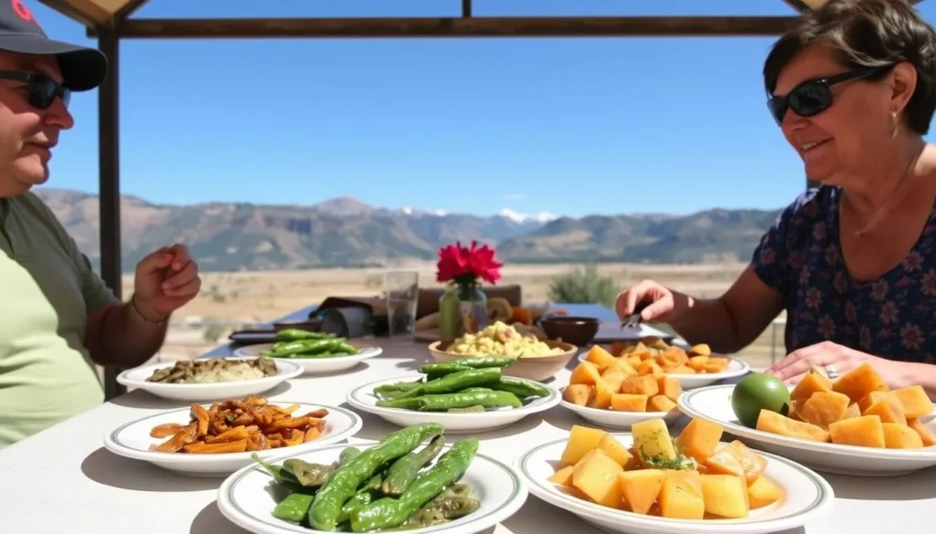 Traditional San Luis Valley cuisine featuring local dishes with mountain backdrop