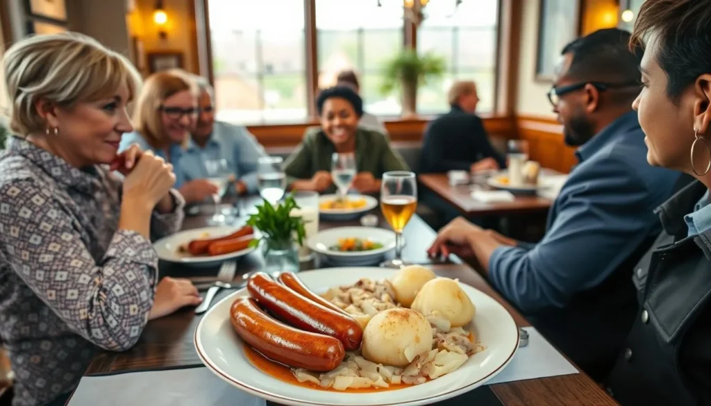 Traditional Thuringian cuisine being served at a restaurant in Weimar