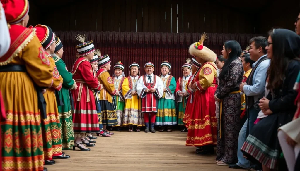 Traditional Yakutian cultural celebration with colorful costumes