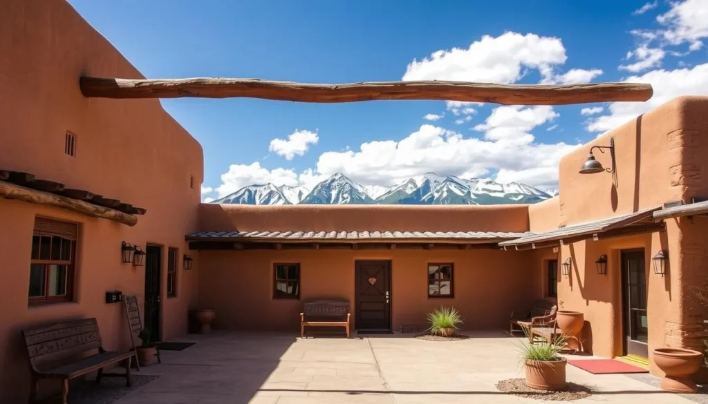 Traditional adobe-style accommodation in Taos with mountain views near Rio Grande Gorge Bridge Traditional adobe-style accommodation in Taos with mountain views near Rio Grande Gorge Bridge