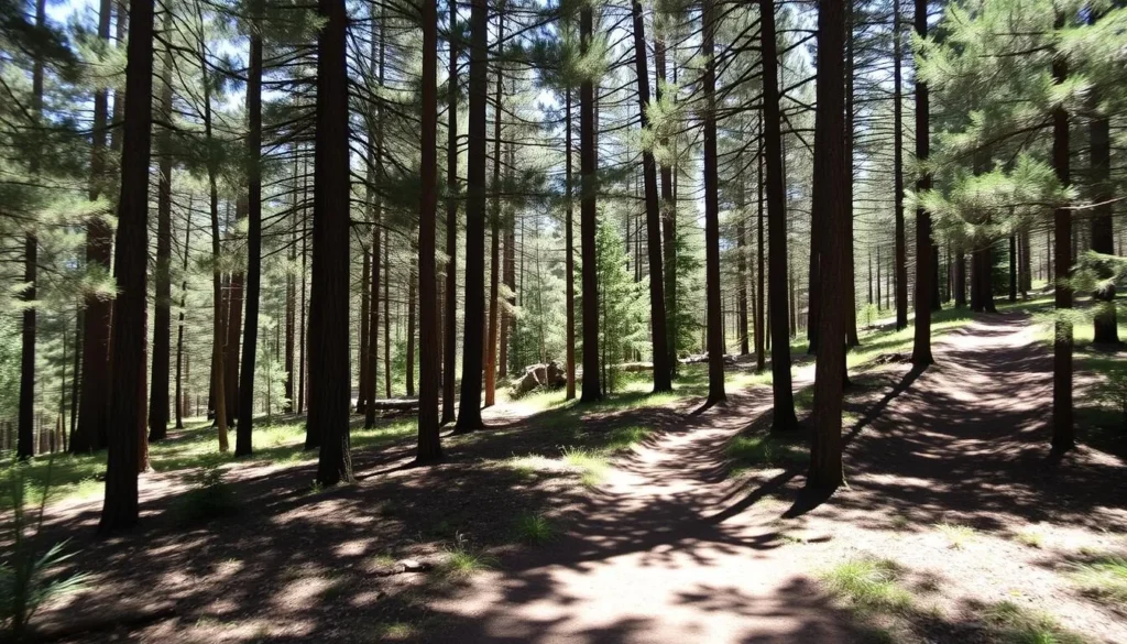Trail fork at Driskill Mountain showing the path options through the forest