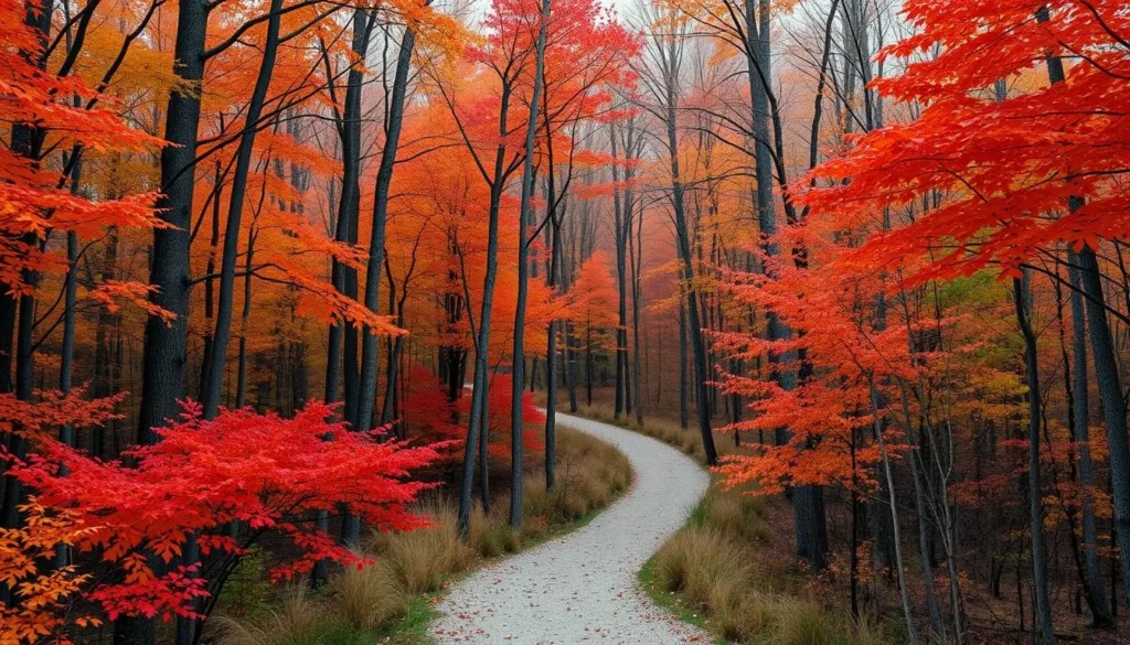 Trail of Tears State Forest in autumn with colorful fall foliage and hiking trail Trail of Tears State Forest in autumn with colorful fall foliage and hiking trail