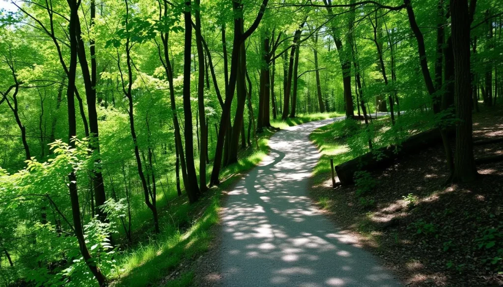 Trail path through wooded area at Pyramid State Park Trail path through wooded area at Pyramid State Park