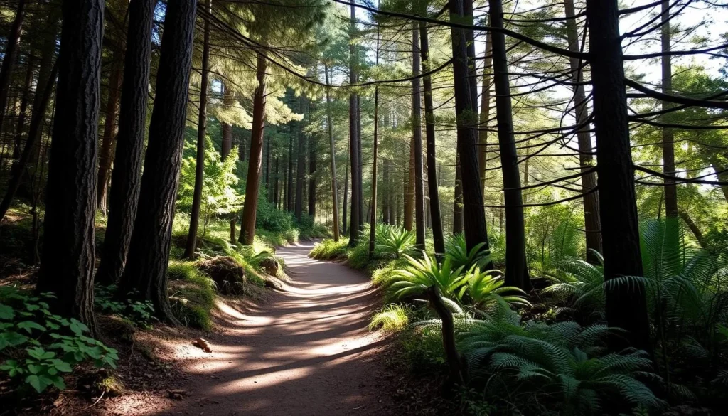 Trail winding through coastal forest at Tolowa Dunes State Park Trail winding through coastal forest at Tolowa Dunes State Park